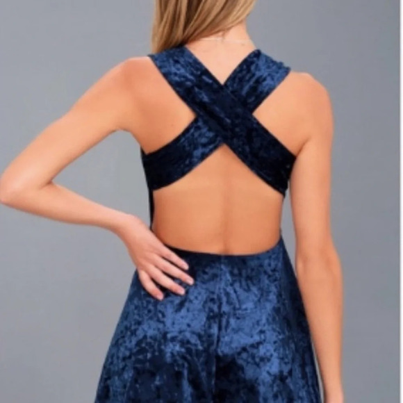 Lulu's NWT Solo Album Blue Backless Velvet Skater Dress Size XL - Picture 6 of 8
